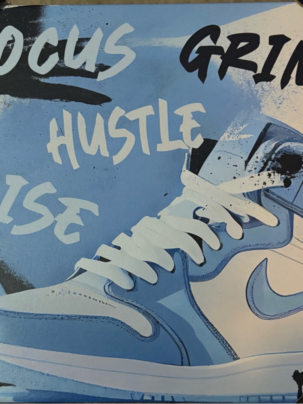 Blue Sneaker Canvas Art with White Laces